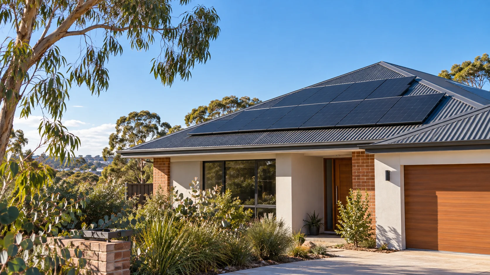 Illustrative Australian home with rooftop solar panels